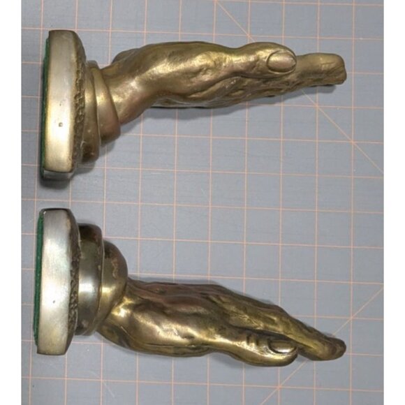 Praying Hands Brass Bookends By Gossa 8" Tall Pair Vintage Home Office Decor - Picture 13 of 15